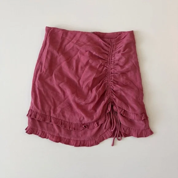 Lulus Deluxe Details Drawstring Ruched Ruffle Mini Skirt Sz S - Picture 1 of 11